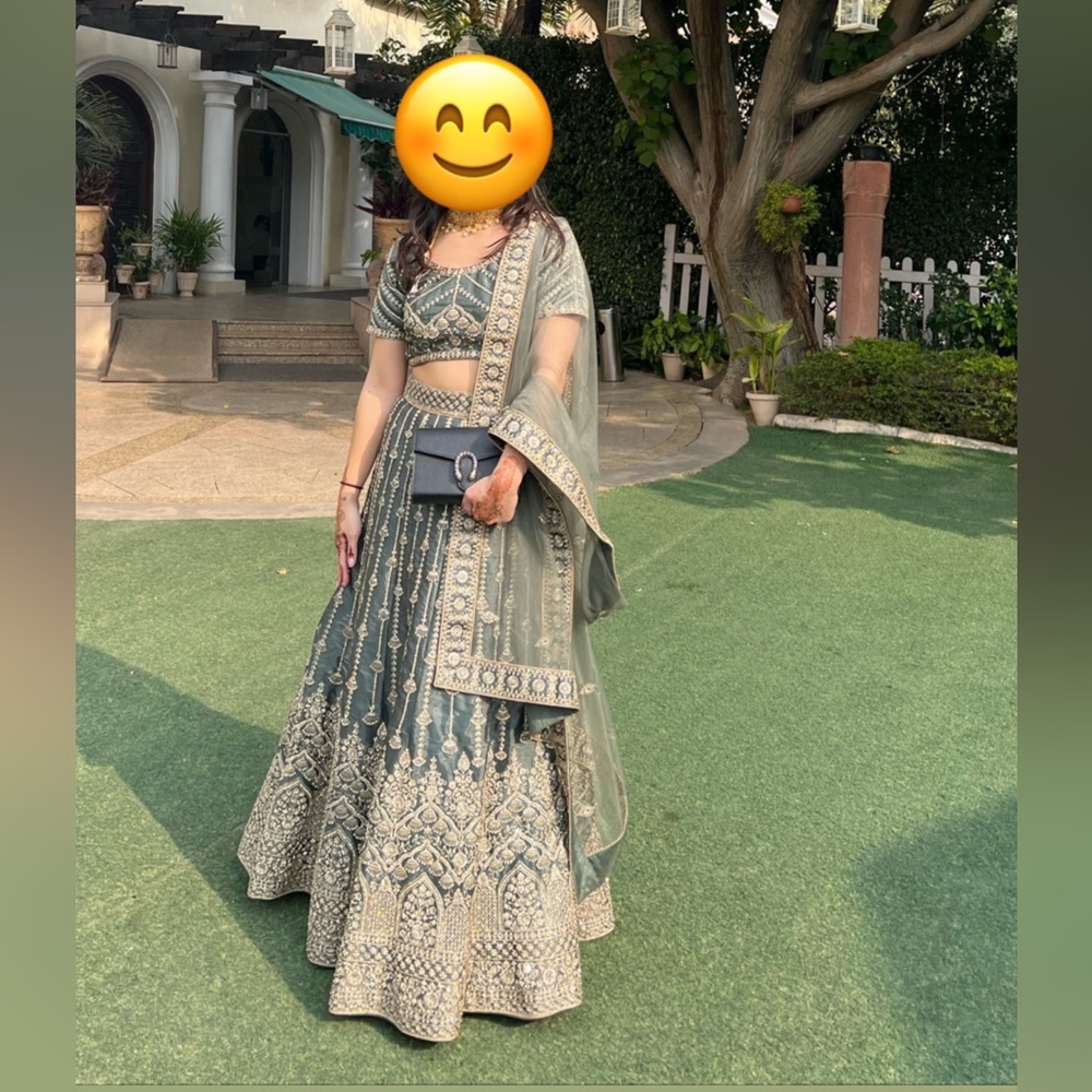 Green Embroidered Studded Lehenga